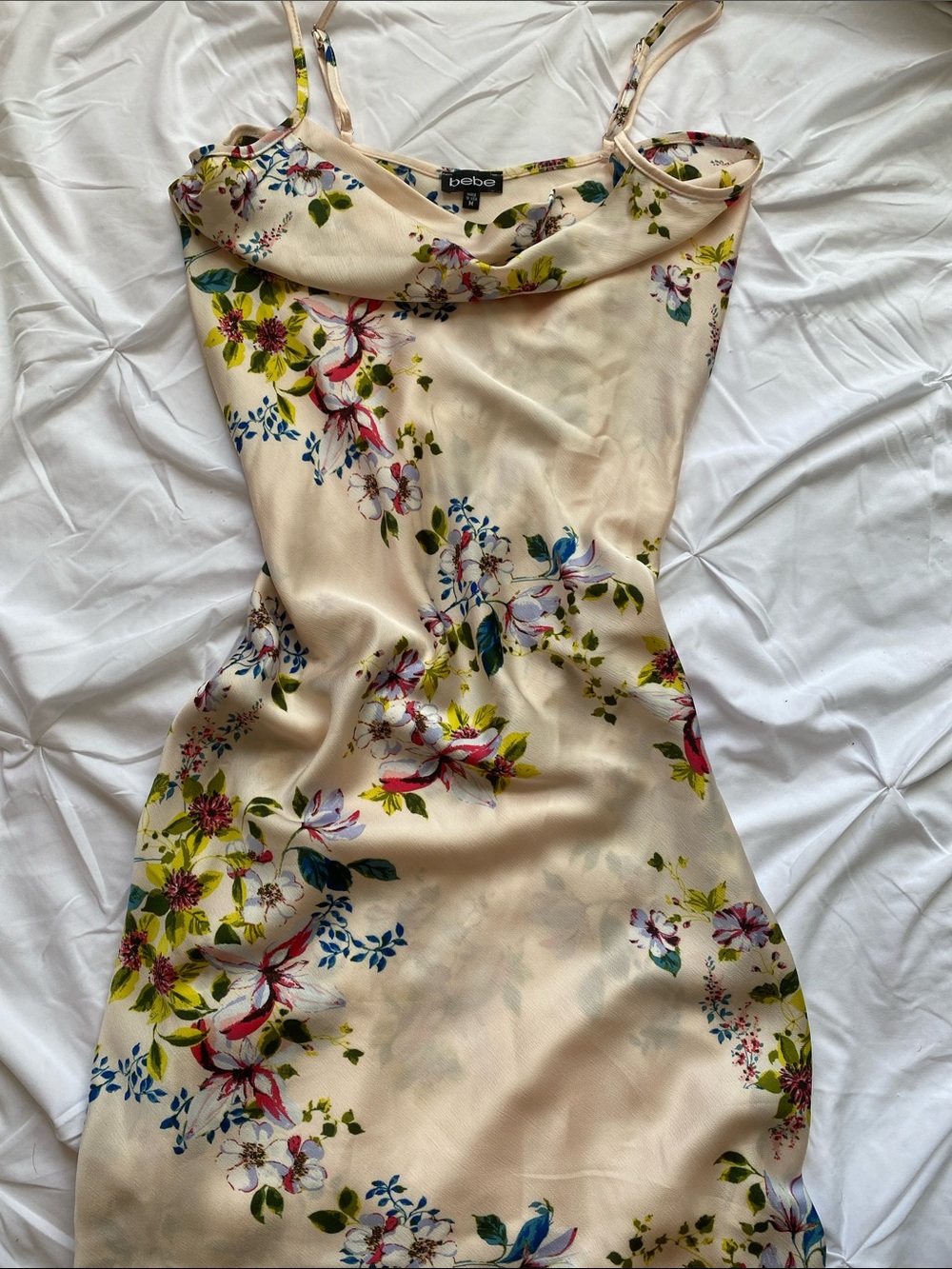 bebe soft pink floral slip dress